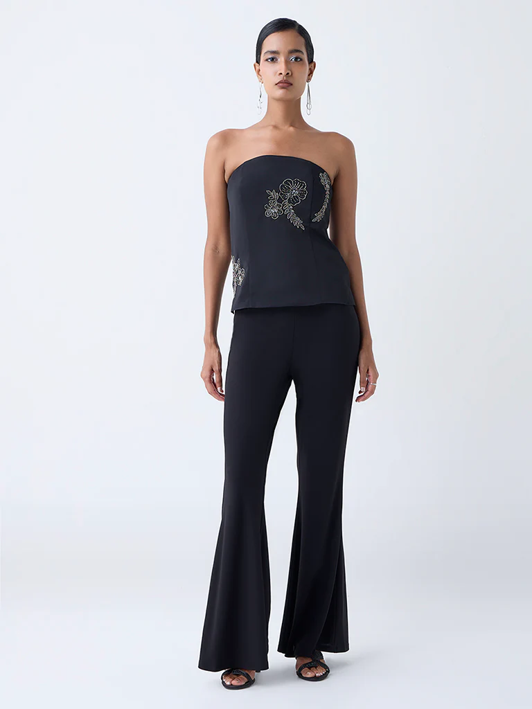 Vark Black Flared Solid Pants - Image 2