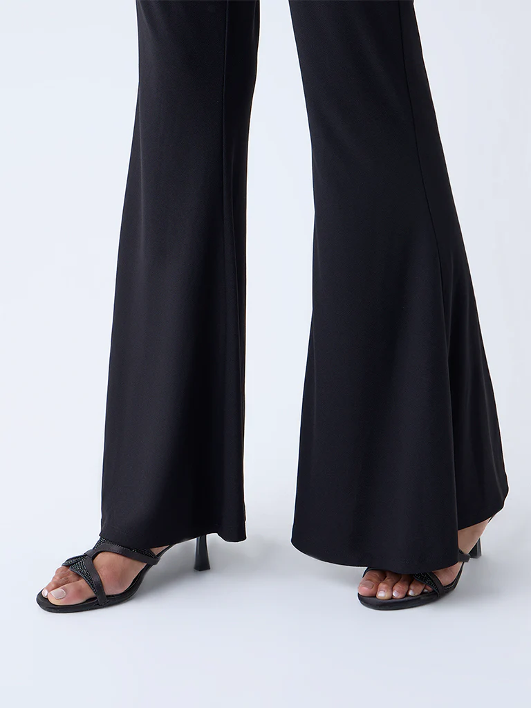 Vark Black Flared Solid Pants - Image 3