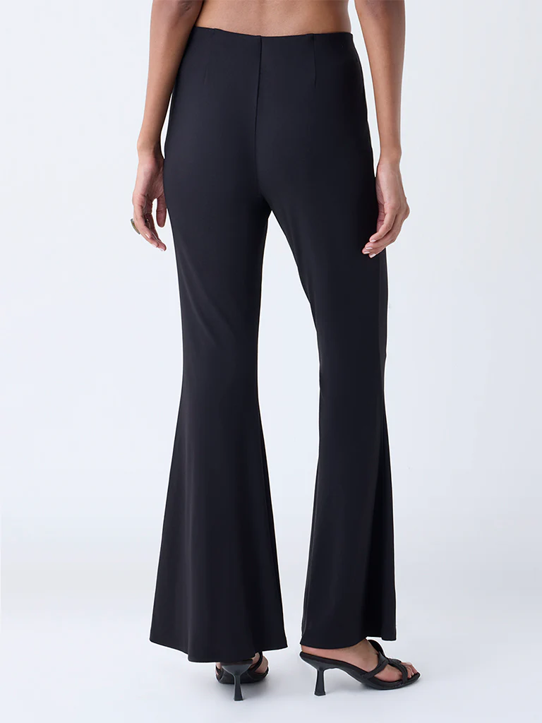 Vark Black Flared Solid Pants - Image 4