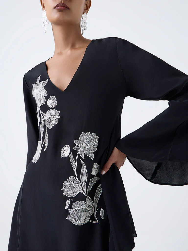 Vark Black Floral Embroidered Ethnic Set - Image 3
