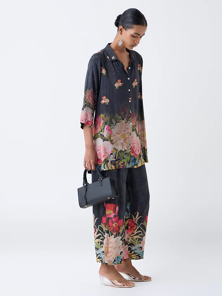 Vark Black Floral Pattern Co-ord Set - Image 2