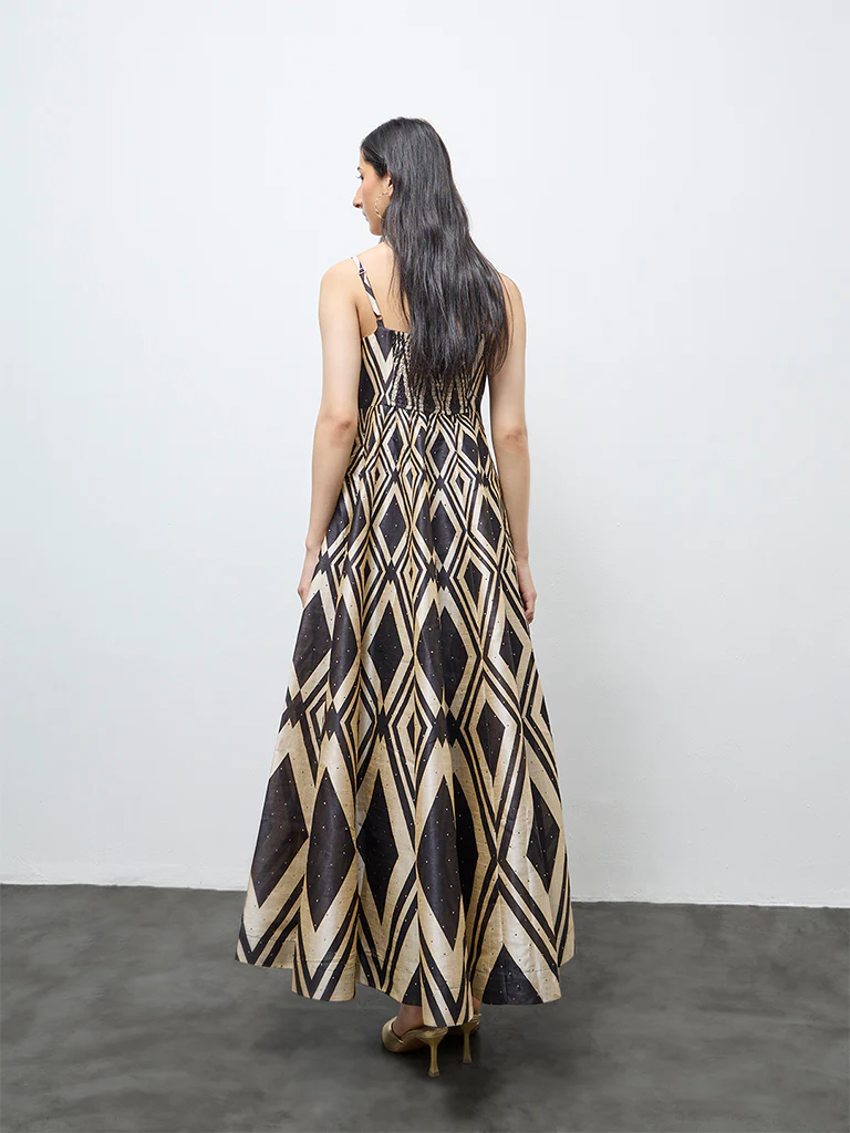Vark Black Geometric Printed A-Line Dress - Image 4