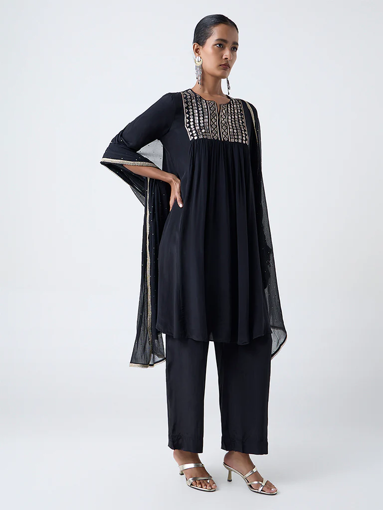 Vark Black Mirror-Detailed Fit-and-Flare Ethnic Set - Image 2