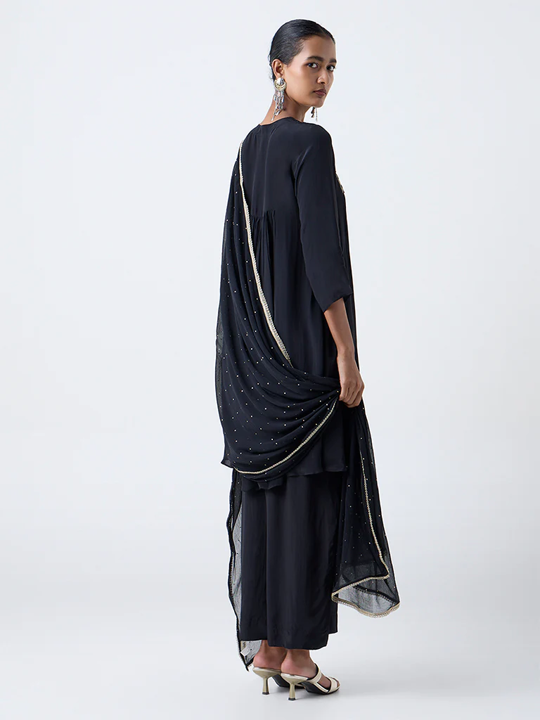 Vark Black Mirror-Detailed Fit-and-Flare Ethnic Set - Image 4