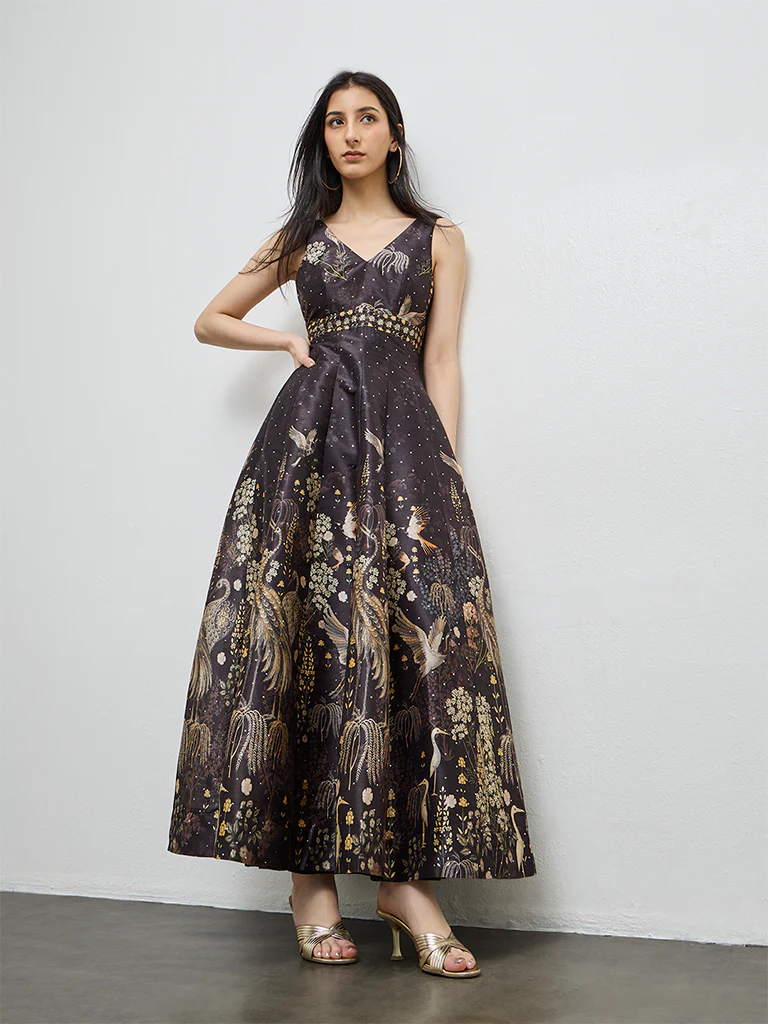 Vark Black Printed A-Line Dress - Image 2