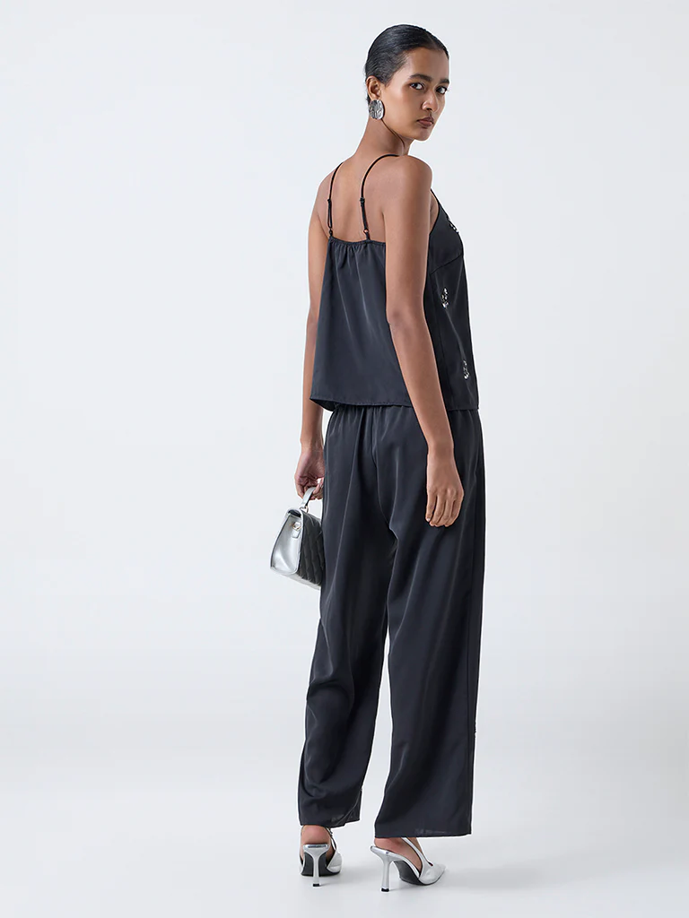 Vark Black Sequin Embellished Top and Pants Set - Image 4