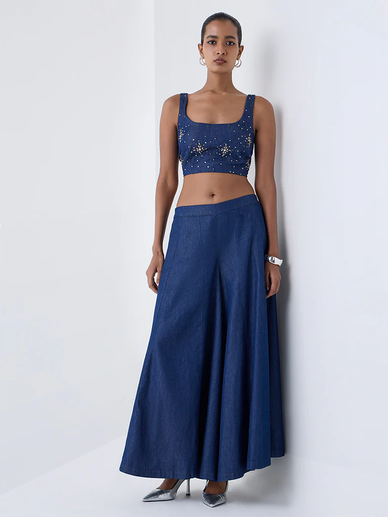 Vark Blue Cotton Palazzos