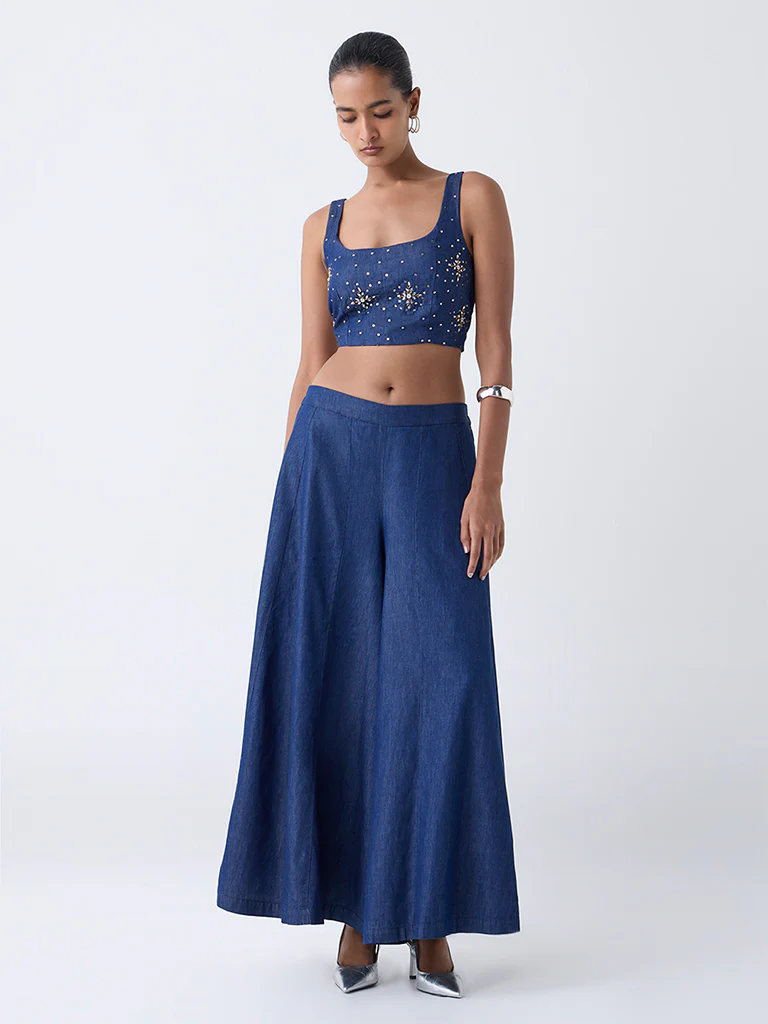 Vark Blue Embellished Cotton Ethnic Top - Image 2