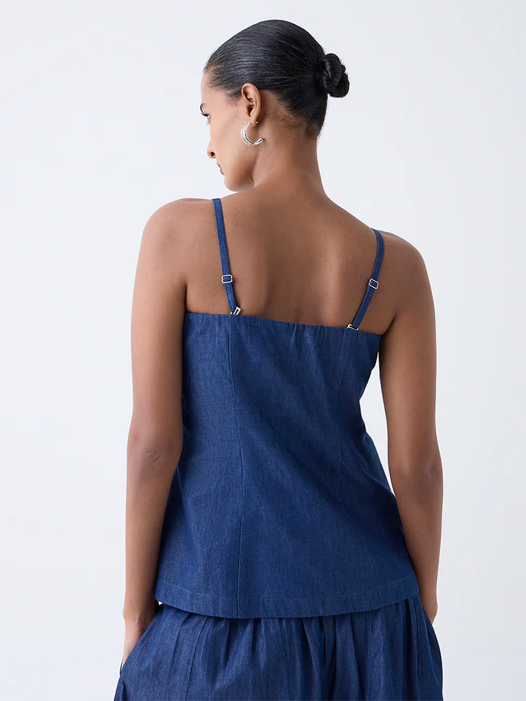 Vark Blue Embellished Cotton Tube Top - Image 4