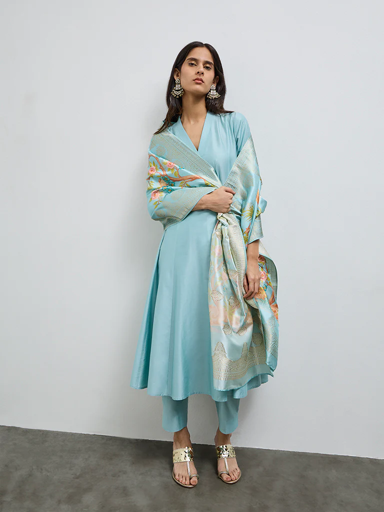 Vark Blue Solid Anarkali Ethnic Set - Image 2