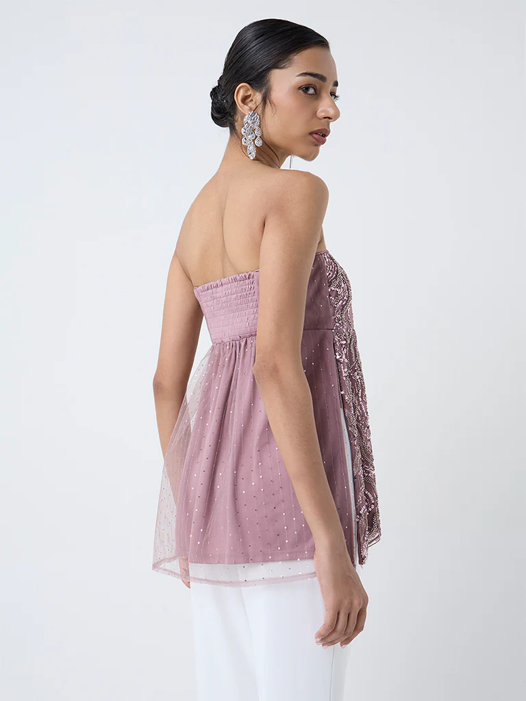 Vark Blush Pink Embellished Peplum Top - Image 4