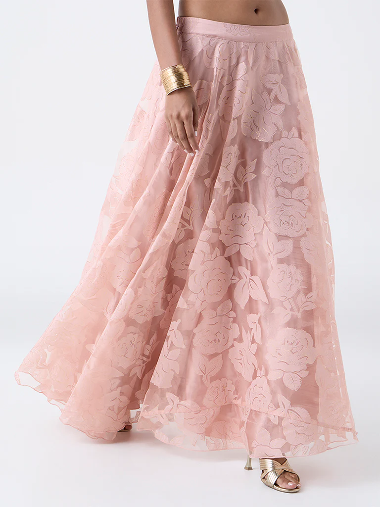 Vark Blush Pink Floral Pattern Cotton-Blend Skirt - Image 2