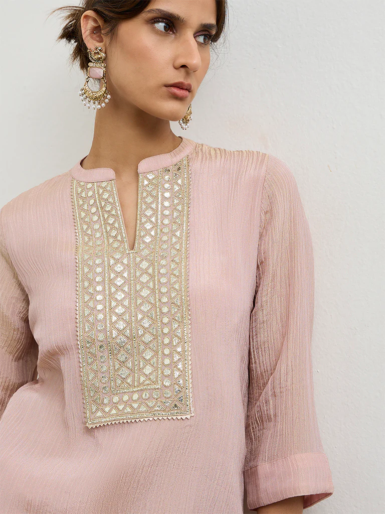 Vark Blush Pink Mirror Embroidered Ethnic Set - Image 3