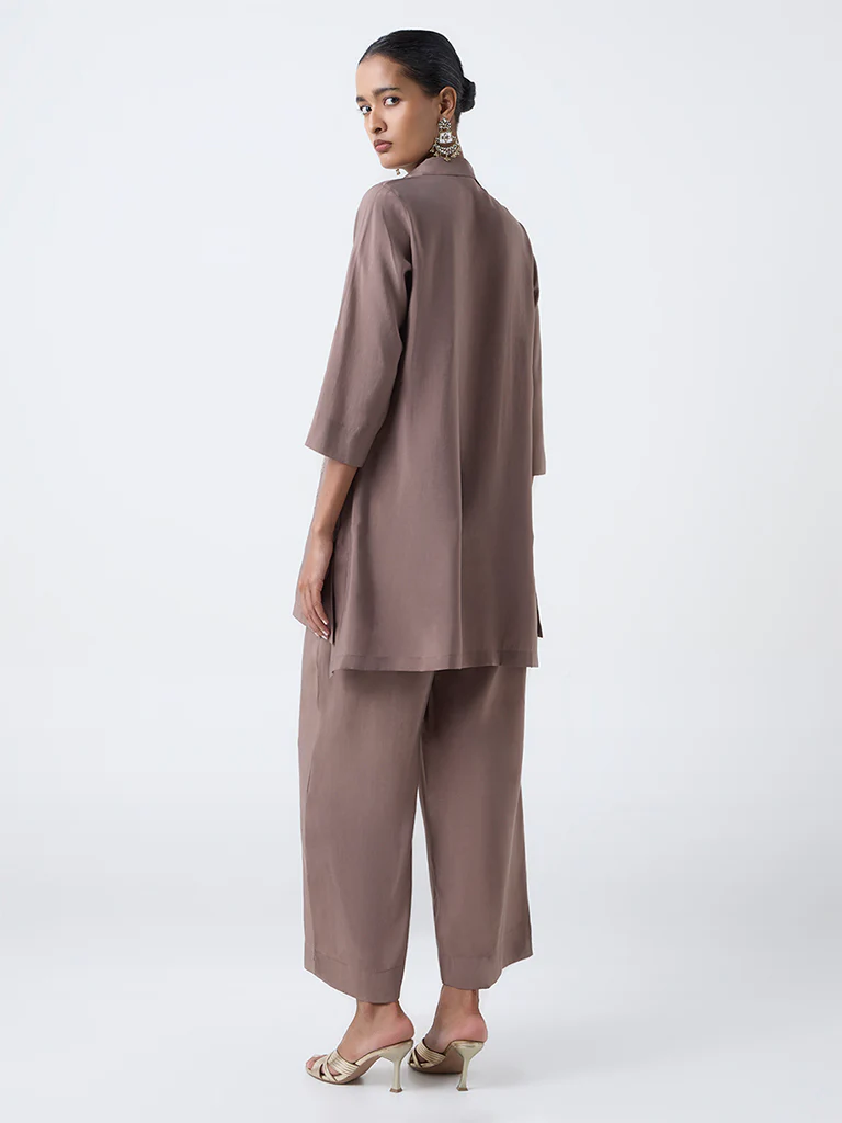 Vark Brown Floral Embroidered Co-ord Set - Image 4
