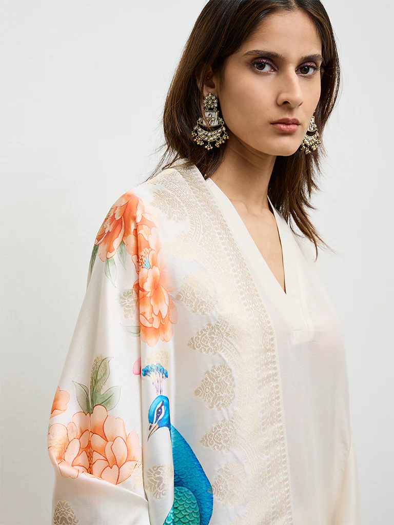 Vark Cream Anarkali Ethnic Set - Image 3