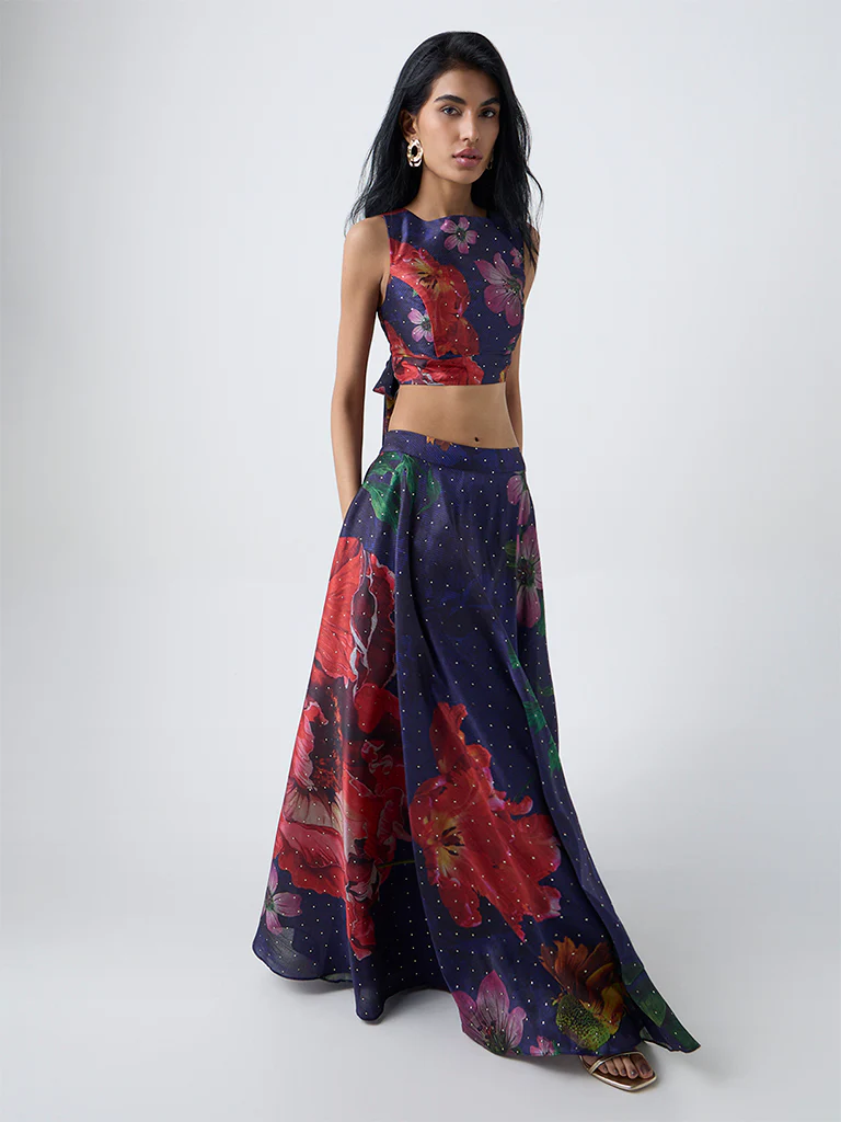 Vark Dark Blue Foliage Design Ethnic Top - Image 2