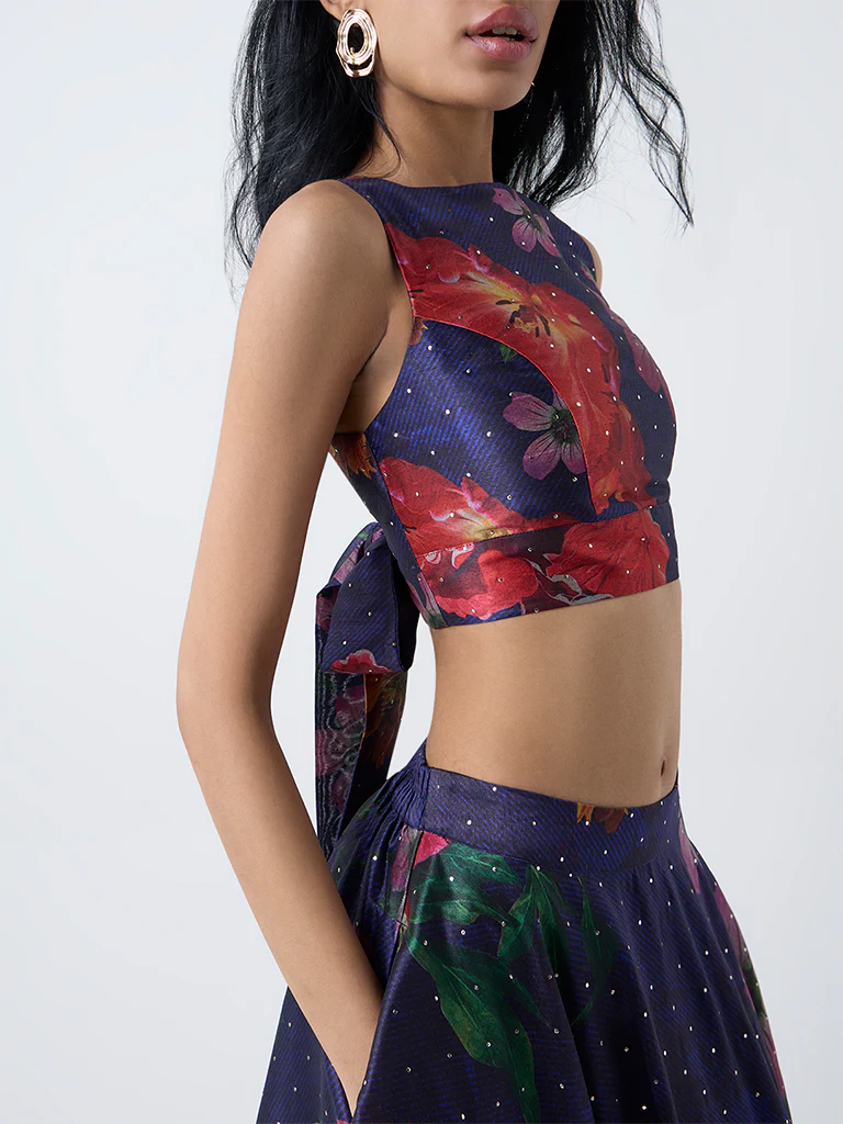 Vark Dark Blue Foliage Design Ethnic Top - Image 3
