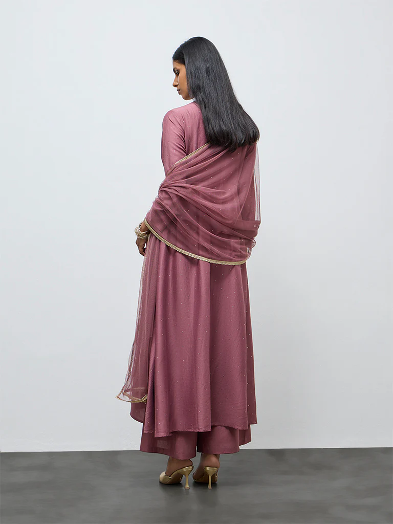 Vark Dusty Mauve Floral Embroidered High-Low Ethnic Set - Image 4