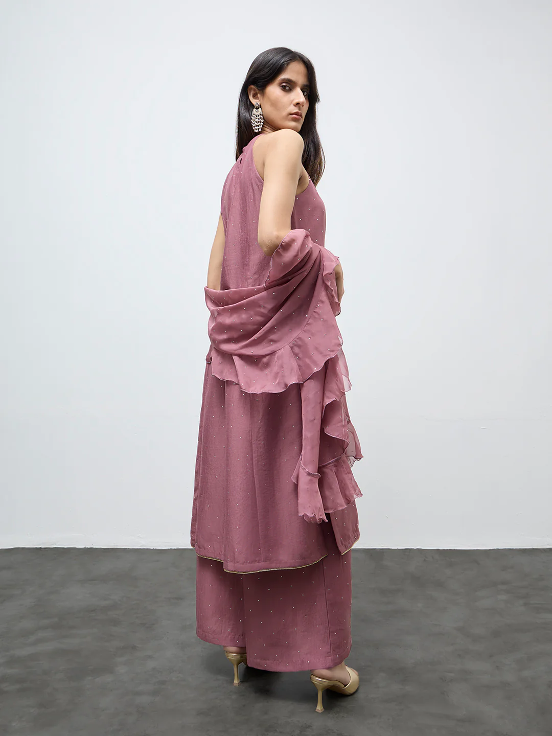 Vark Dusty Pink Embellished A-Line Ethnic Set - Image 3