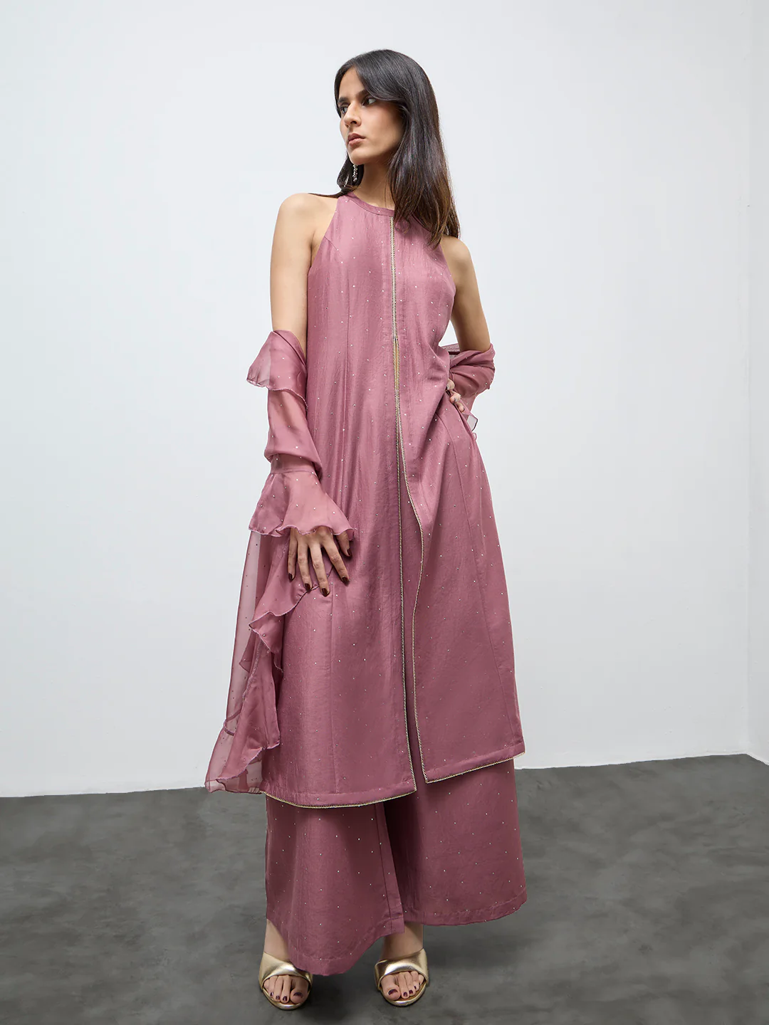 Vark Dusty Pink Embellished A-Line Ethnic Set - Image 4