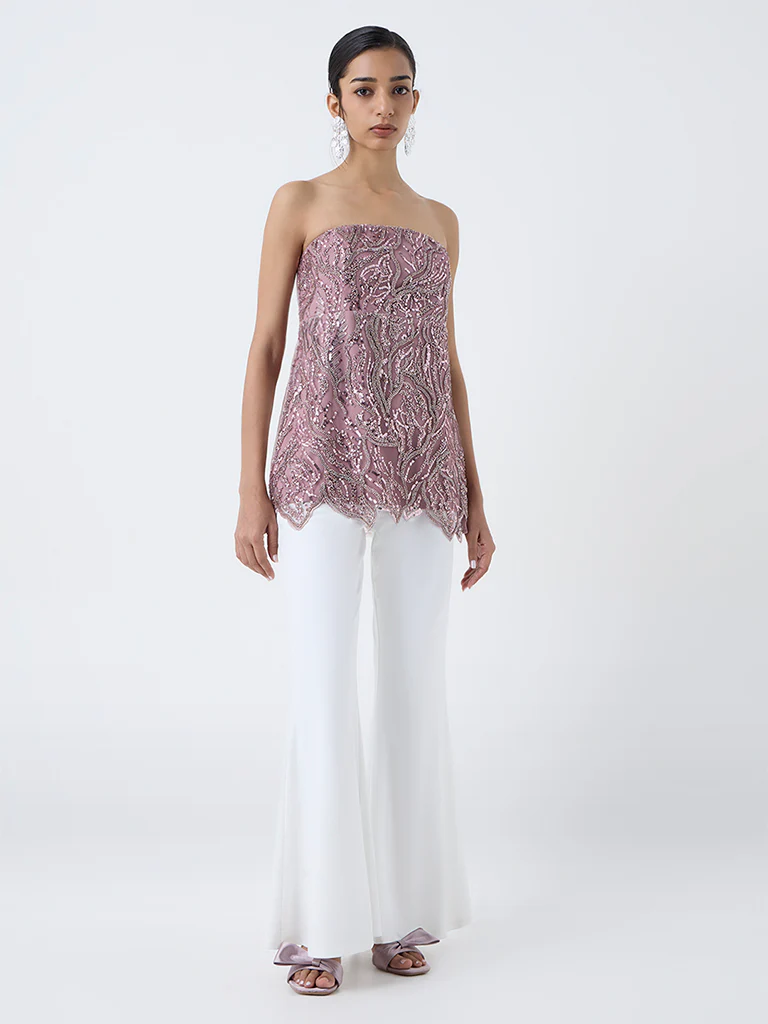 Vark Dusty Pink Embellished Peplum Top - Image 2