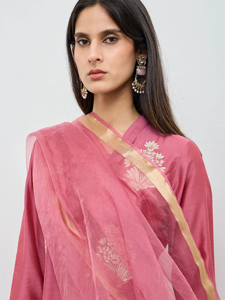 Vark Dusty Pink Embroidered A-Line Ethnic Set - Image 3