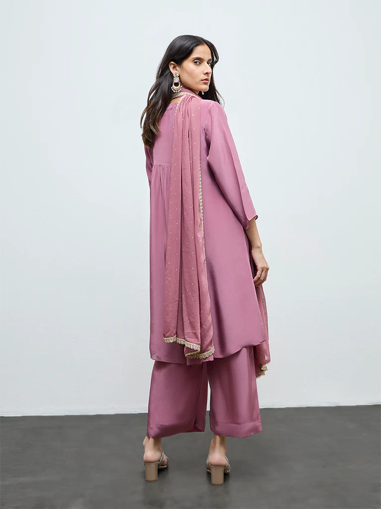 Vark Dusty Pink Embroidered A-Line Ethnic Set - Image 4
