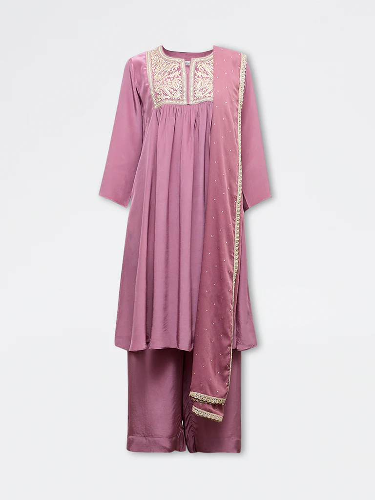 Vark Dusty Pink Embroidered A-Line Ethnic Set - Image 5