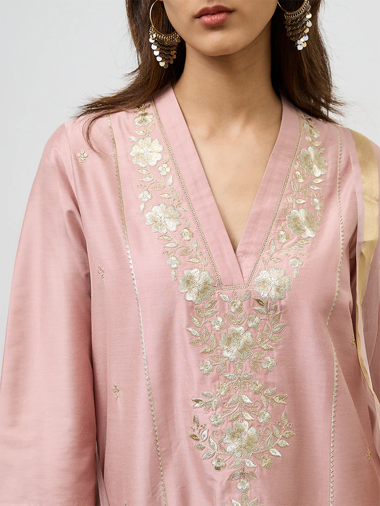 Vark Dusty Pink Embroidered A-Line Ethnic Set - Image 3