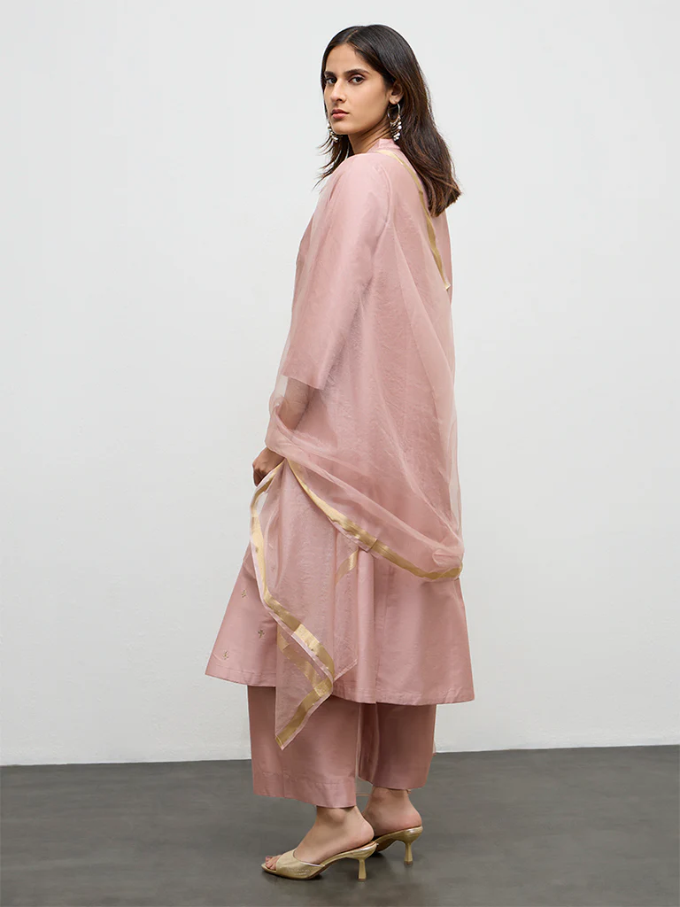 Vark Dusty Pink Embroidered A-Line Ethnic Set - Image 4
