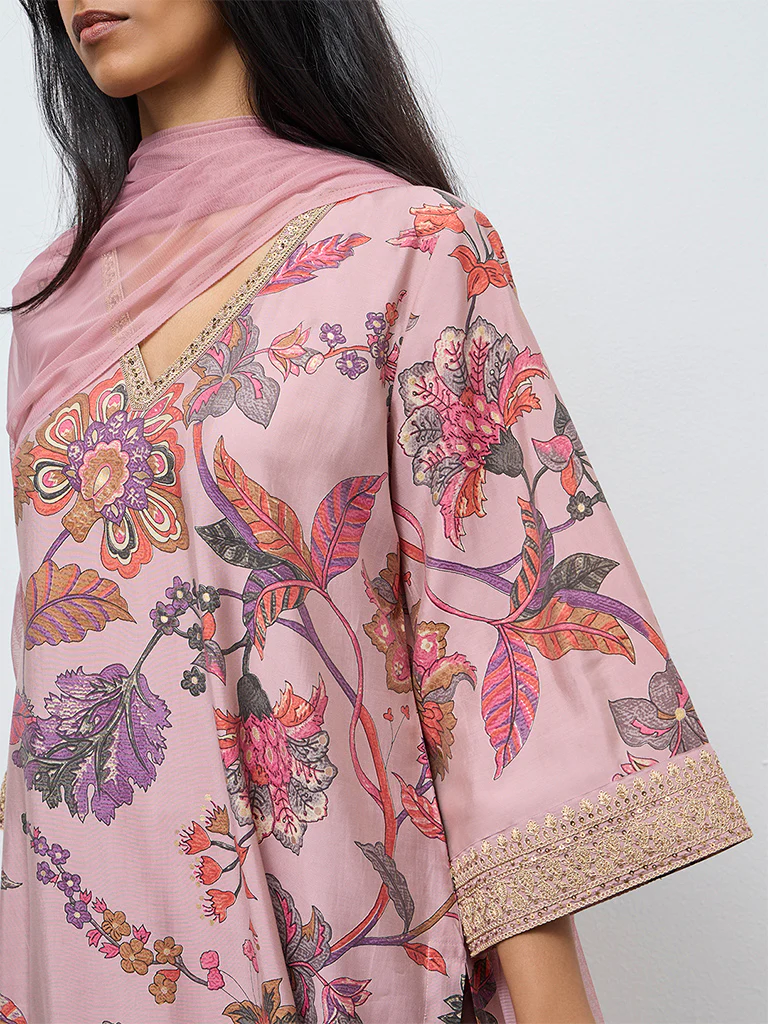Vark Dusty Pink Floral A-Line Ethnic Set - Image 3