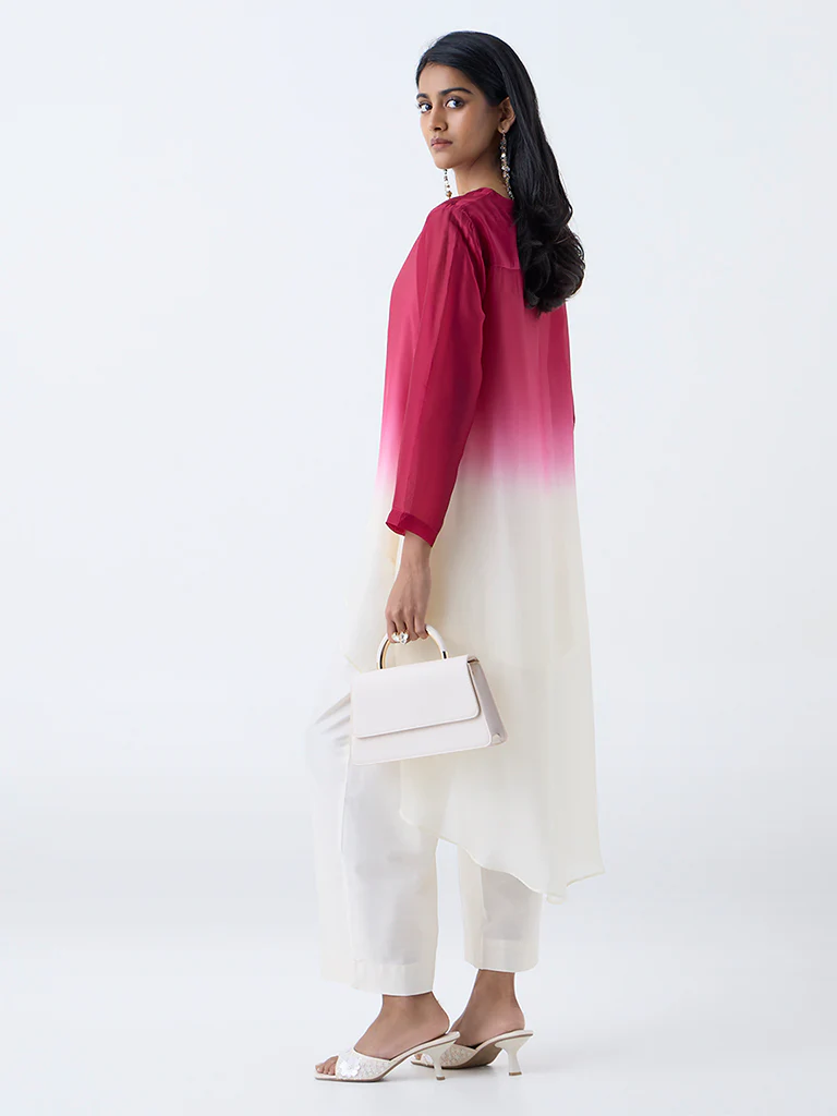 Vark Fuchsia Ombre-Finish High-Low Kurta - Image 4