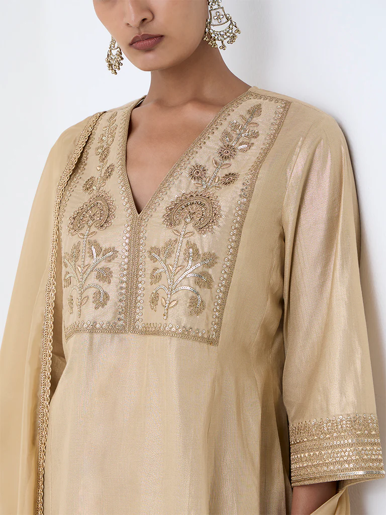 Vark Gold Embroidered Cotton-Blend A-Line Set - Image 3