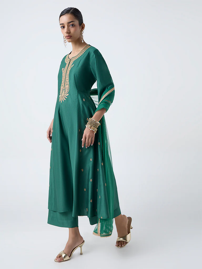 Vark Green Embroidered Anarkali Ethnic Set - Image 2