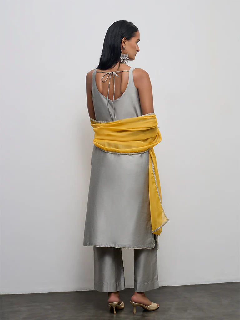 Vark Grey Embroidered A-Line Ethnic Set - Image 4
