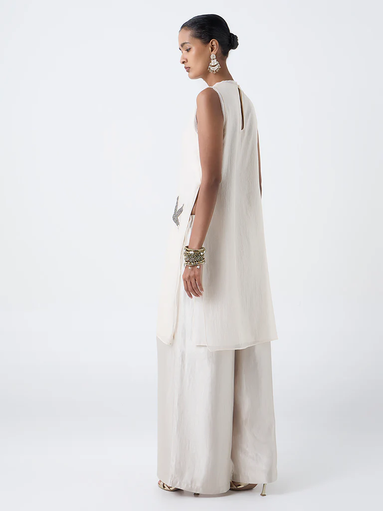 Vark Ivory Embellished A-Line Cotton Ethnic Set - Image 4