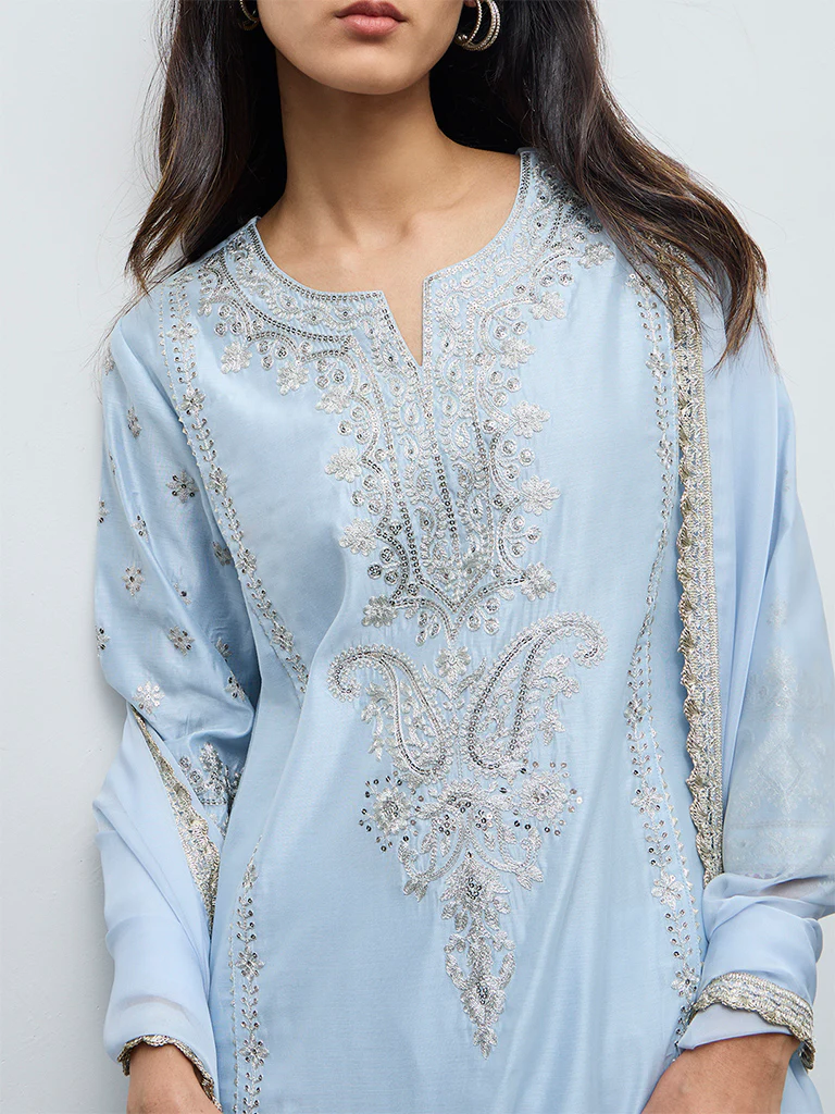 Vark Light Blue Embellished A-Line Ethnic Set - Image 2