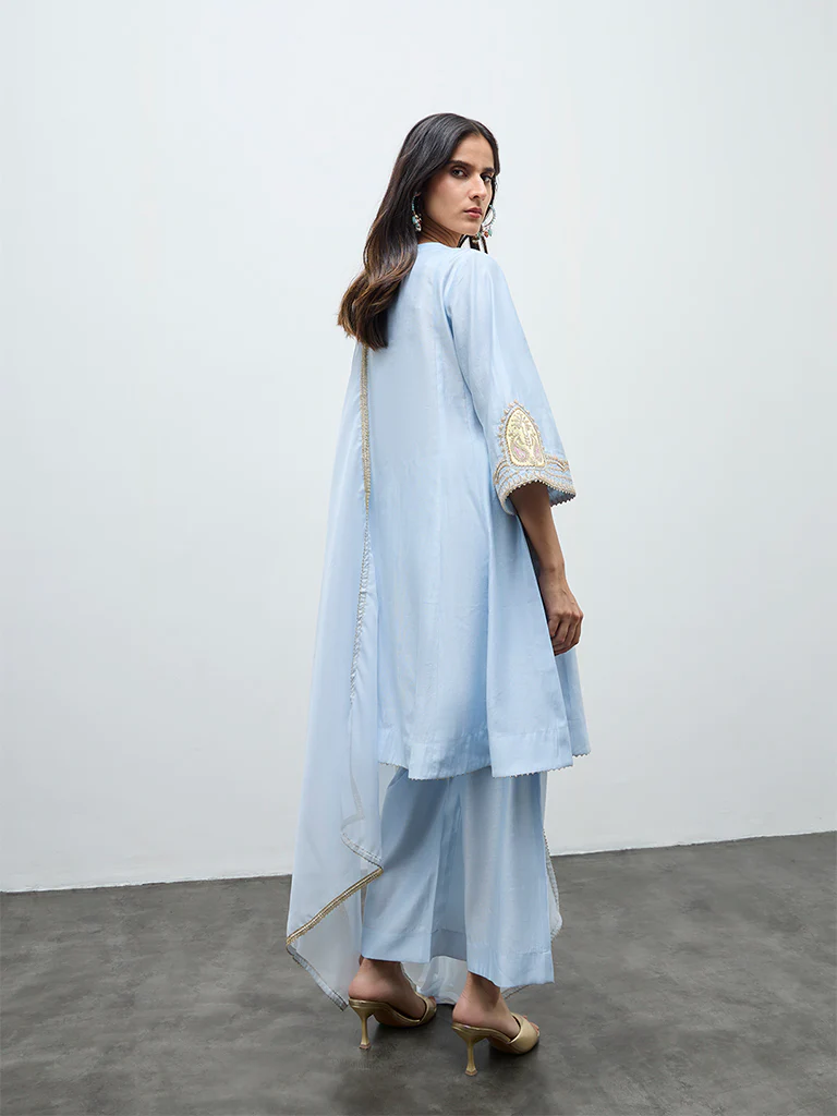 Vark Light Blue Embroidered A-Line Ethnic Set - Image 4