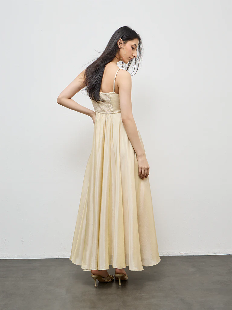 Vark Light Gold Embellished A-Line Dress - Image 4
