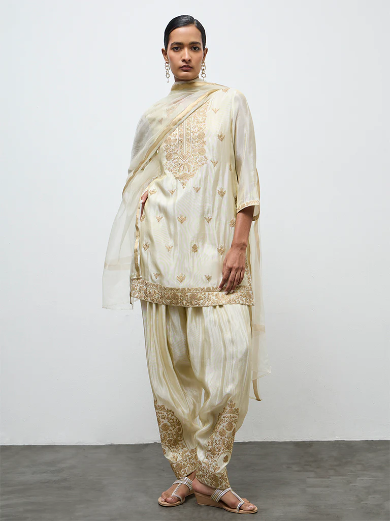 Vark Light Gold Embellished A-Line Ethnic Set