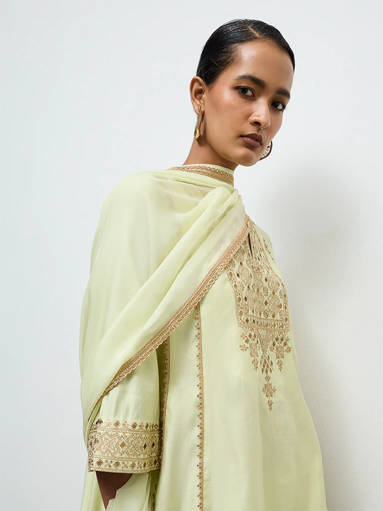 Vark Light Green Embroidered A-Line Ethnic Set - Image 3