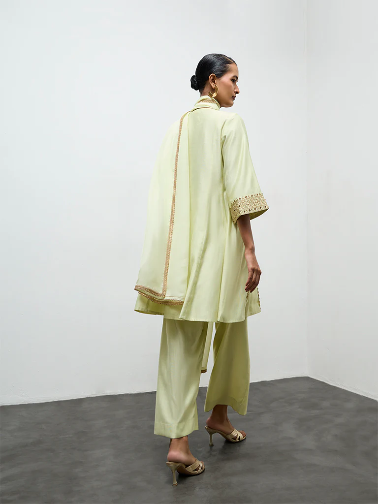 Vark Light Green Embroidered A-Line Ethnic Set - Image 4