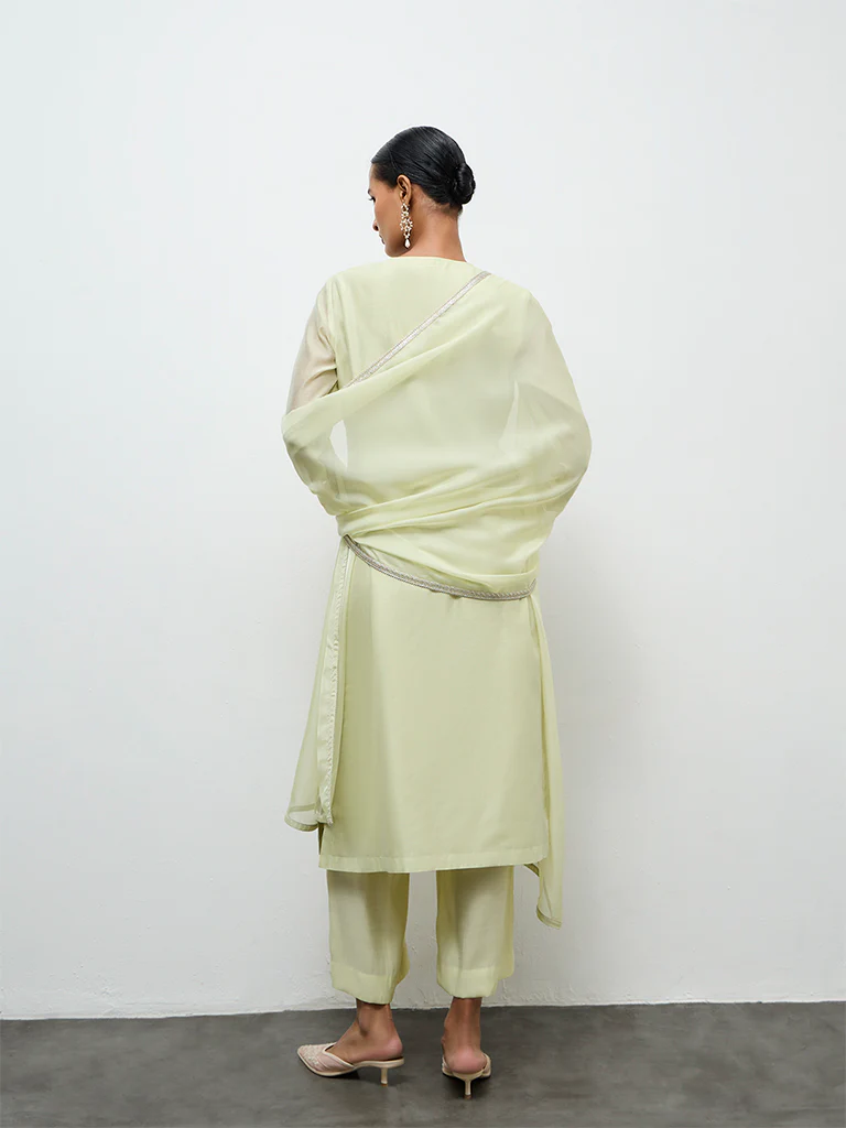 Vark Light Green Floral Embroidered Cotton-Blend A-Line Ethnic Set - Image 4