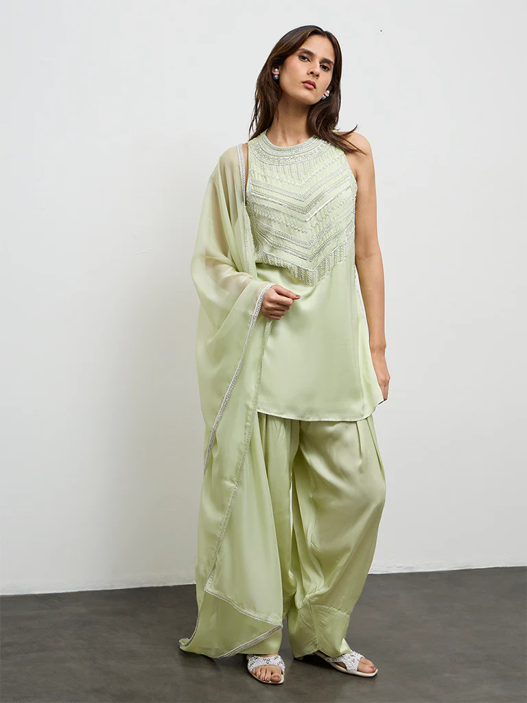 Vark Light Lime Embellished A-Line Ethnic Set - Image 2