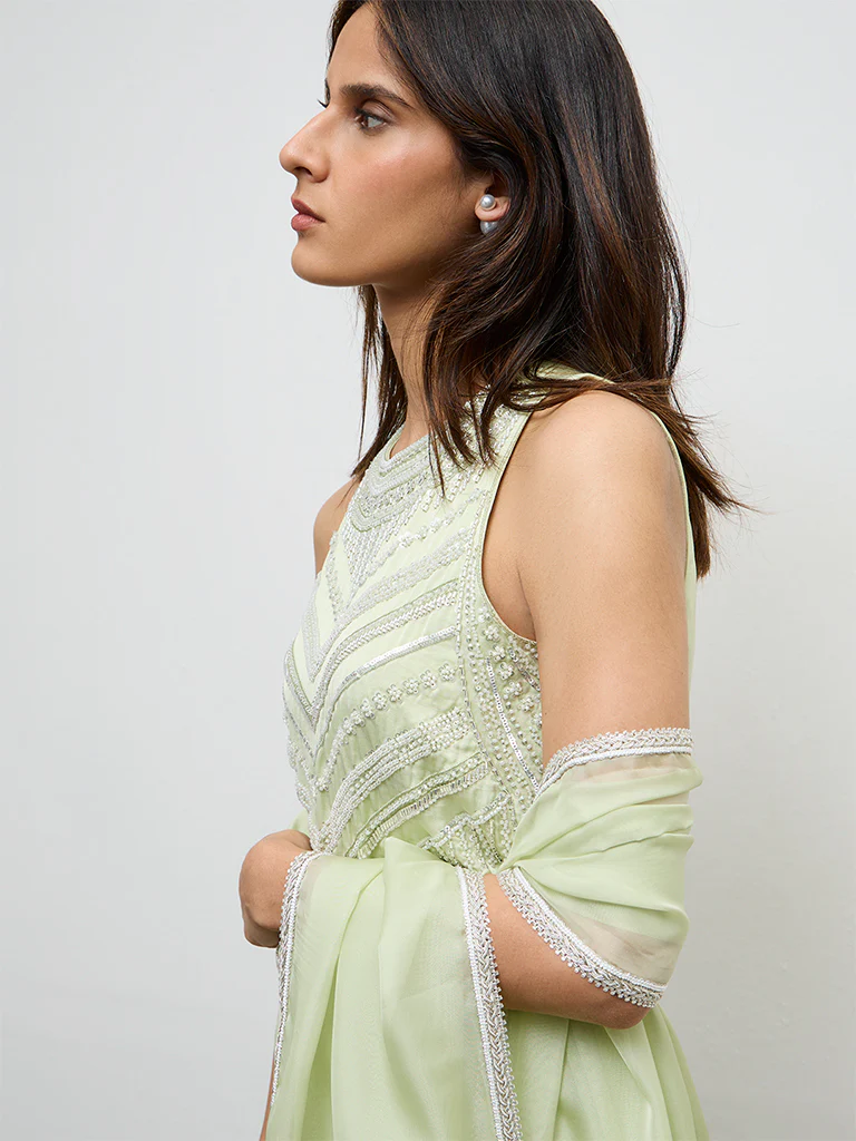 Vark Light Lime Embellished A-Line Ethnic Set - Image 3