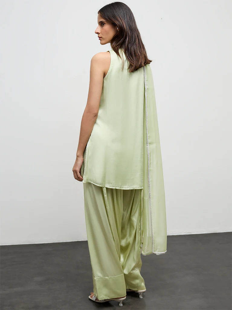 Vark Light Lime Embellished A-Line Ethnic Set - Image 4