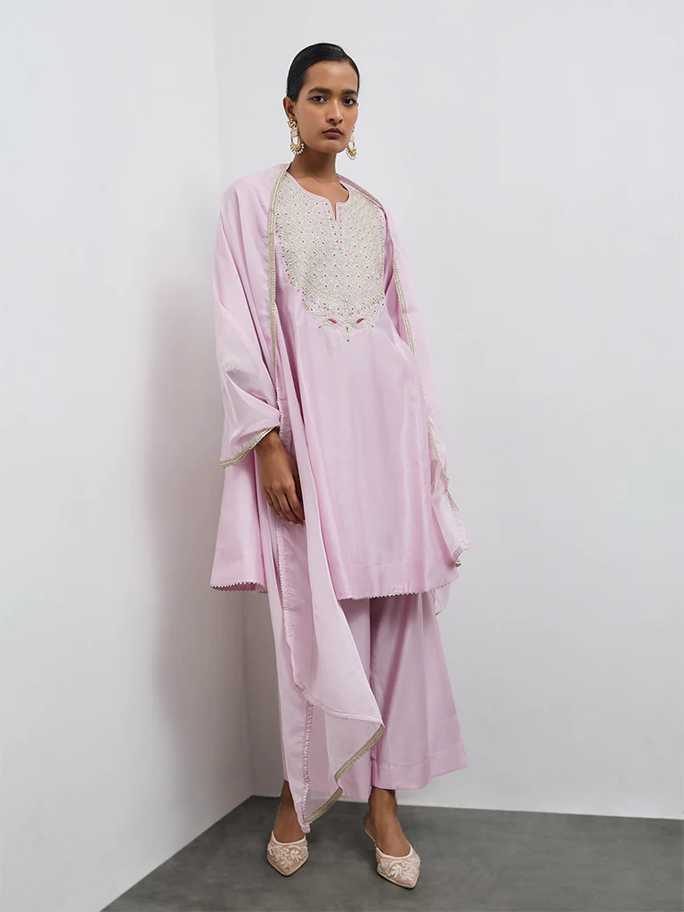 Vark Light Pink Embellished A-Line Ethnic Set - Image 2
