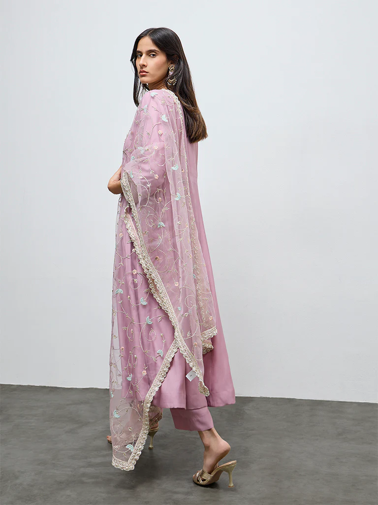 Vark Light Pink Embellished A-Line Ethnic Set - Image 4