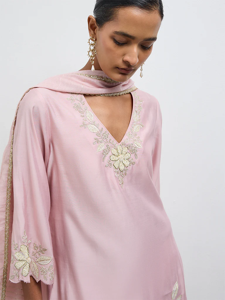 Vark Light Pink Embellished A-Line Ethnic Set - Image 3