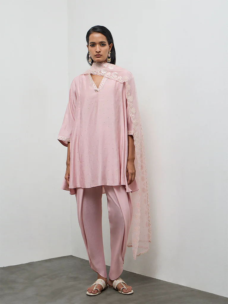 Vark Light Pink Embellished A-Line Ethnic Set